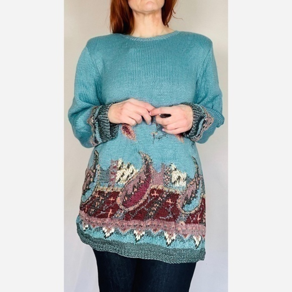 90’s Vintage ‘Carole Little for Saint-Tropez West’ Sky Blue Hand Knit Sweater
